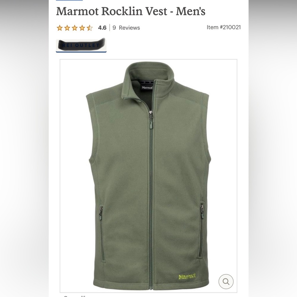 Marmot Men's Rocklin Fleece Vest Steel Olive SIZE XXL 901077